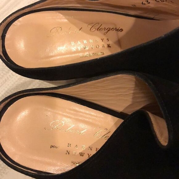 Robert Clergerie Black Suede Peep Toe Wooden Platform & Heel Sandals - Size 10 - Picture 3 of 8